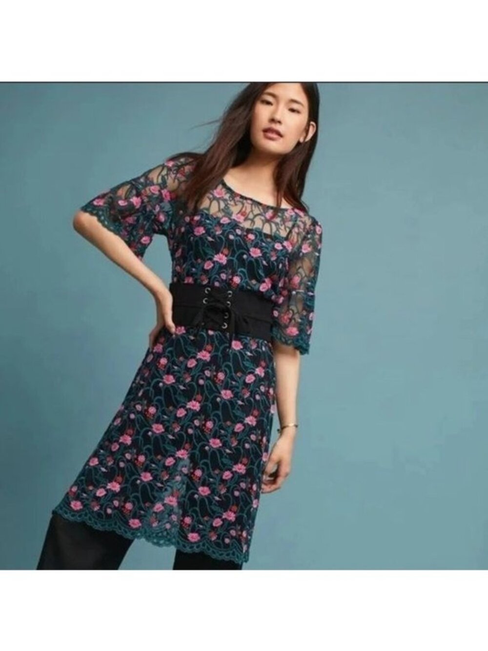 Moulinette Soeurs Mesh floral Knee-Length Dress Small